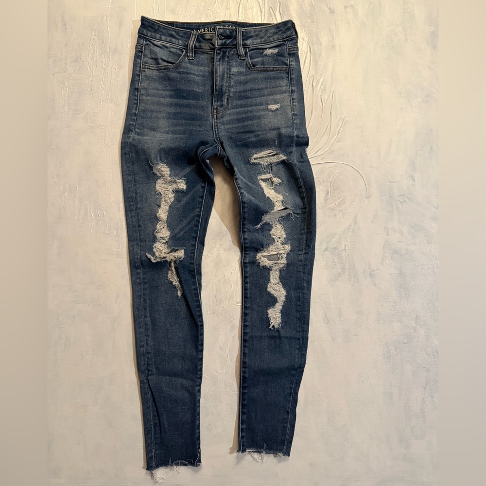 American Eagle Outfitters Ripped Dark Blue Skinny Jeans